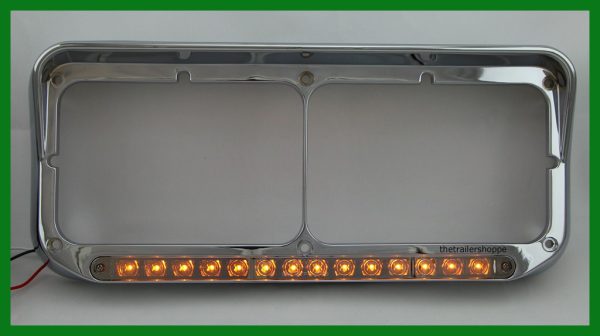 Chrome Rectangular Headlight Bezel with 14 LED Amber
